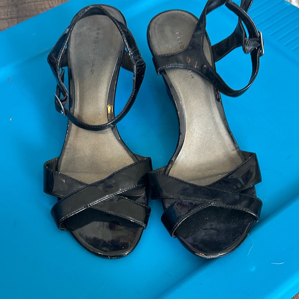 Predictions Black Patent Leather Wedges